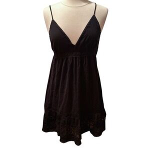 Nanette Lepore Babydoll Crochet Hem Black Sundress Small Whimsigoth Dark Fairy